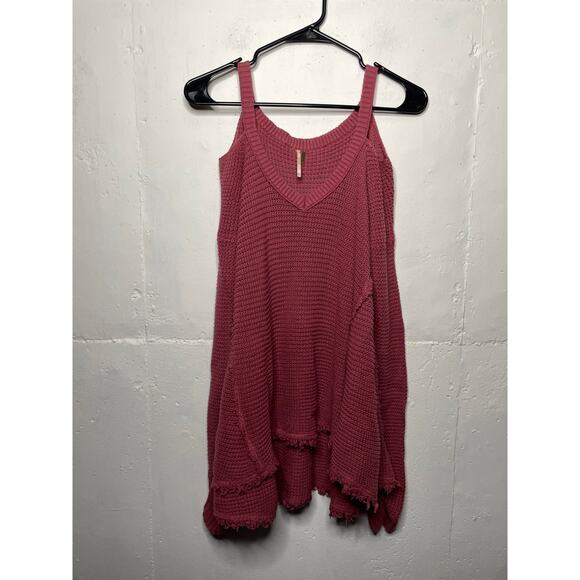 Free People Moonshine Cold Shoulder Waffle Knit Sweater Size XS Pink Red Rose - Picture 1 of 10